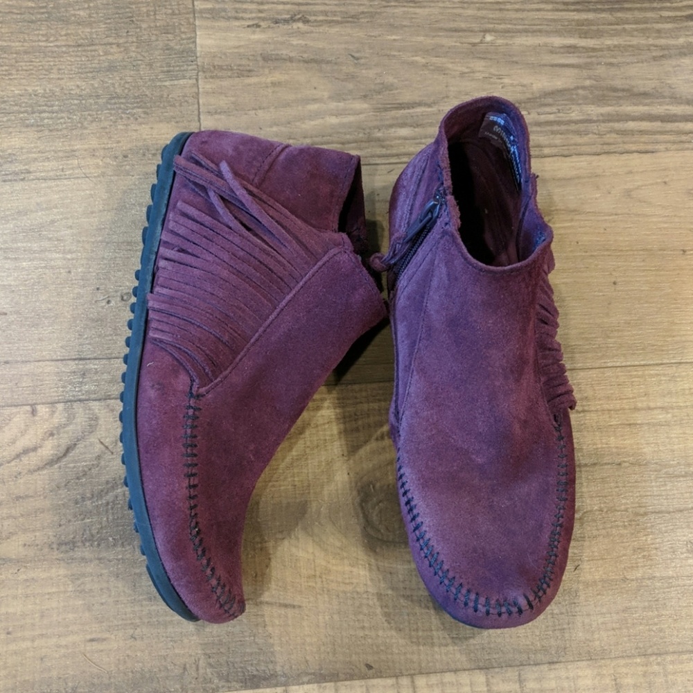 Minnetonka burgundy booties